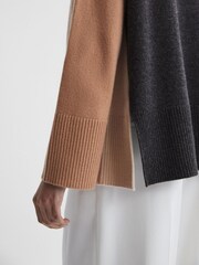 Reiss Camel/Charcoal Edina Relaxed Wool-Cashmere Blend Roll Neck Jumper - Image 4 of 7