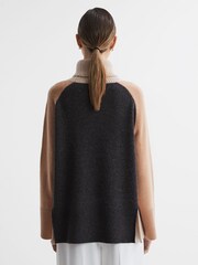 Reiss Camel/Charcoal Edina Relaxed Wool-Cashmere Blend Roll Neck Jumper - Image 6 of 7