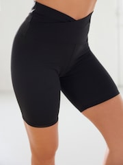 Black Active Sports Wrap Waist Cycling Shorts - Image 3 of 6