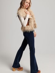 Superdry Brown Faux Fur Lined Afghan Cropped Gilet - Image 1 of 4