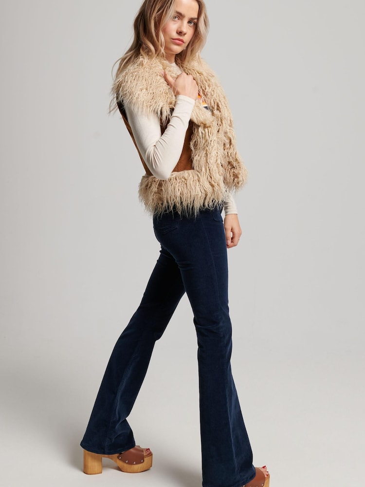Superdry Brown Faux Fur Lined Afghan Cropped Gilet - Image 1 of 4