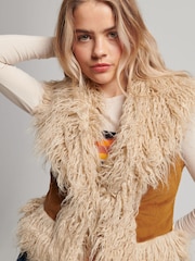 Superdry Brown Faux Fur Lined Afghan Cropped Gilet - Image 3 of 4