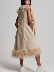 Superdry Brown Faux Fur Afghan Long Gilet - Image 1 of 4