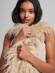 Superdry Brown Faux Fur Afghan Long Gilet - Image 3 of 4