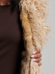 Superdry Brown Faux Fur Afghan Long Gilet - Image 4 of 4