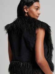 Superdry Black Faux Fur Lined Afghan Cropped Gilet - Image 1 of 3