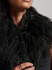 Superdry Black Faux Fur Lined Afghan Cropped Gilet - Image 2 of 3