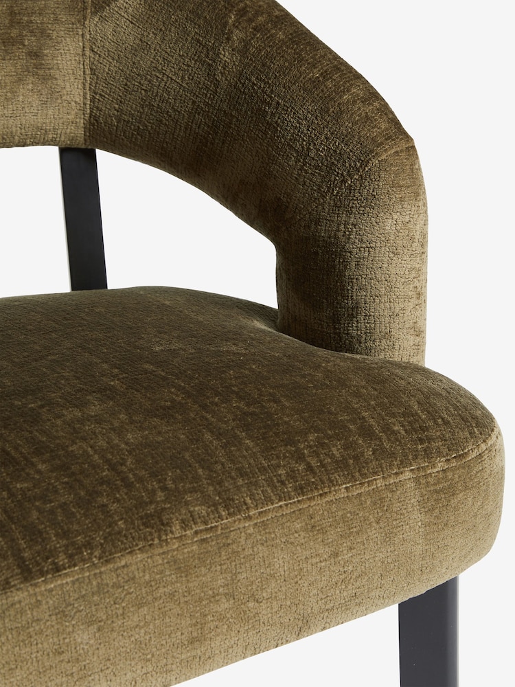 Set of 2 Plush Chenille Moss Green Remi Black Leg Dining Chairs - Image 6 of 6