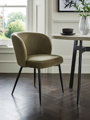 Set of 2 Soft Velvet Dark Sage Green Otis Carver Arm Dining Chairs - Image 1 of 8