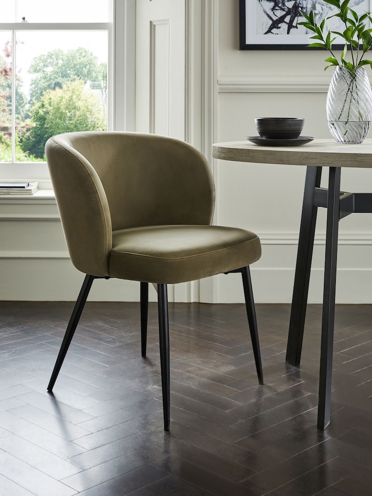 Set of 2 Soft Velvet Dark Sage Green Otis Carver Arm Dining Chairs - Image 1 of 8