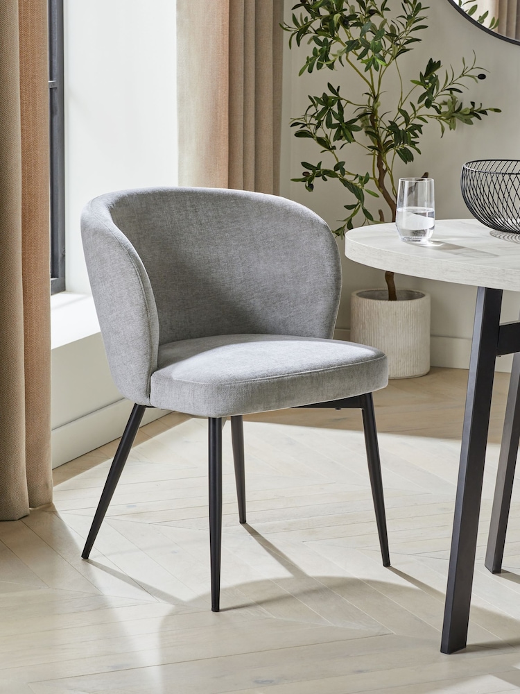 Set of 2 Fine Chenille Mid Grey Otis Carver Arm Dining Chairs - Image 1 of 8