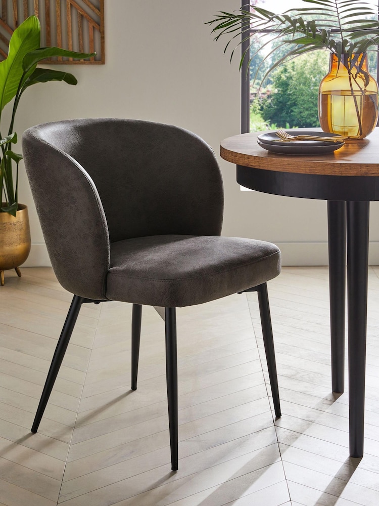 Set of 2 Monza Faux Leather Dark Grey Otis Carver Arm Dining Chairs - Image 1 of 8