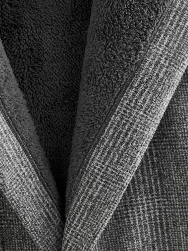 Grey Herringbone Signature Borg Lined Dressing Gown - Image 11 of 11