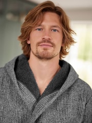 Grey Herringbone Signature Borg Lined Dressing Gown - Image 2 of 11