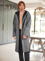 Grey Herringbone Signature Borg Lined Dressing Gown - Image 4 of 11