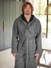 Grey Herringbone Signature Borg Lined Dressing Gown - Image 6 of 11