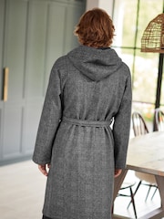 Grey Herringbone Signature Borg Lined Dressing Gown - Image 9 of 11
