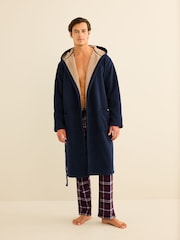 Navy Blue Borg Lined Hooded Dressing Gown - Image 2 of 10