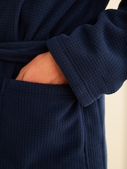 Navy Blue Borg Lined Hooded Dressing Gown - Image 5 of 10