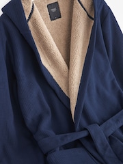 Navy Blue Borg Lined Hooded Dressing Gown - Image 8 of 10