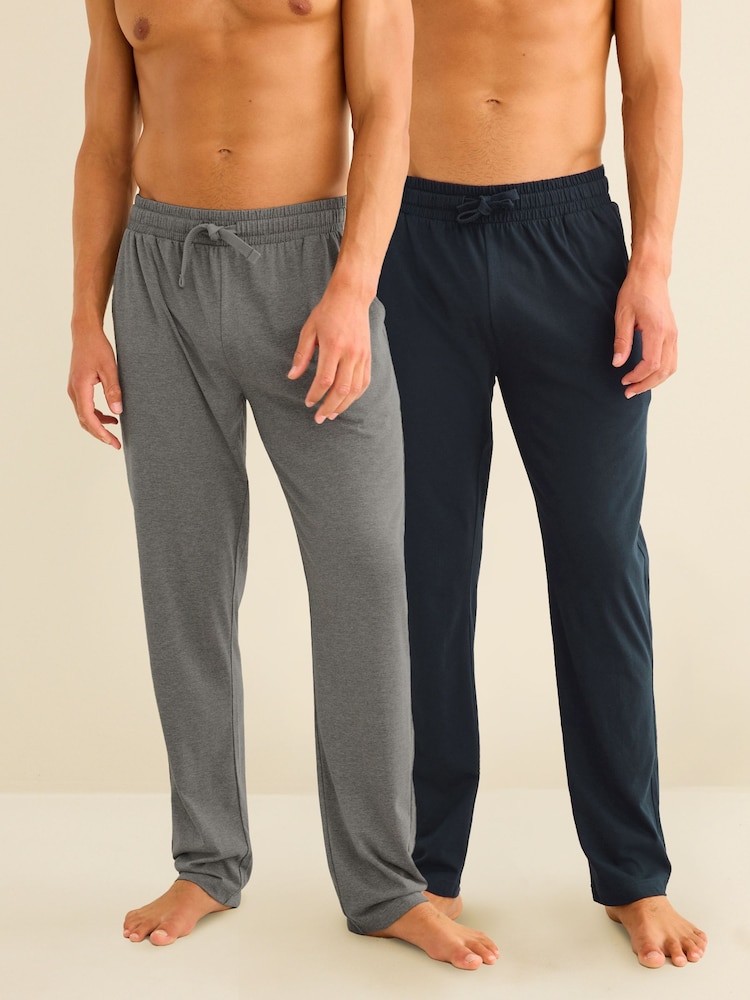 Navy Blue/Grey Open 2 Pack Lasting Fresh Cotton Rich Pyjama Bottoms - Image 1 of 11