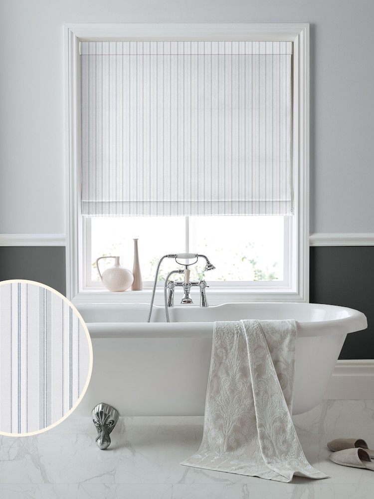Laura Ashley Grey 100% Cotton Suffolk Stripe Made to Measure Roman Blinds - Image 1 of 6