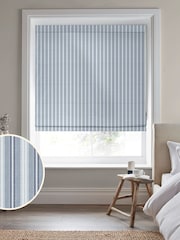 Laura Ashley Blue 100% Cotton Suffolk Stripe Made to Measure Roman Blinds - Image 1 of 6