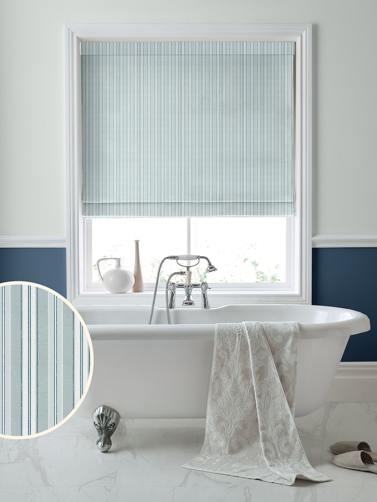 Laura Ashley Green 100% Cotton Suffolk Stripe Made to Measure Roman Blinds - Image 1 of 6