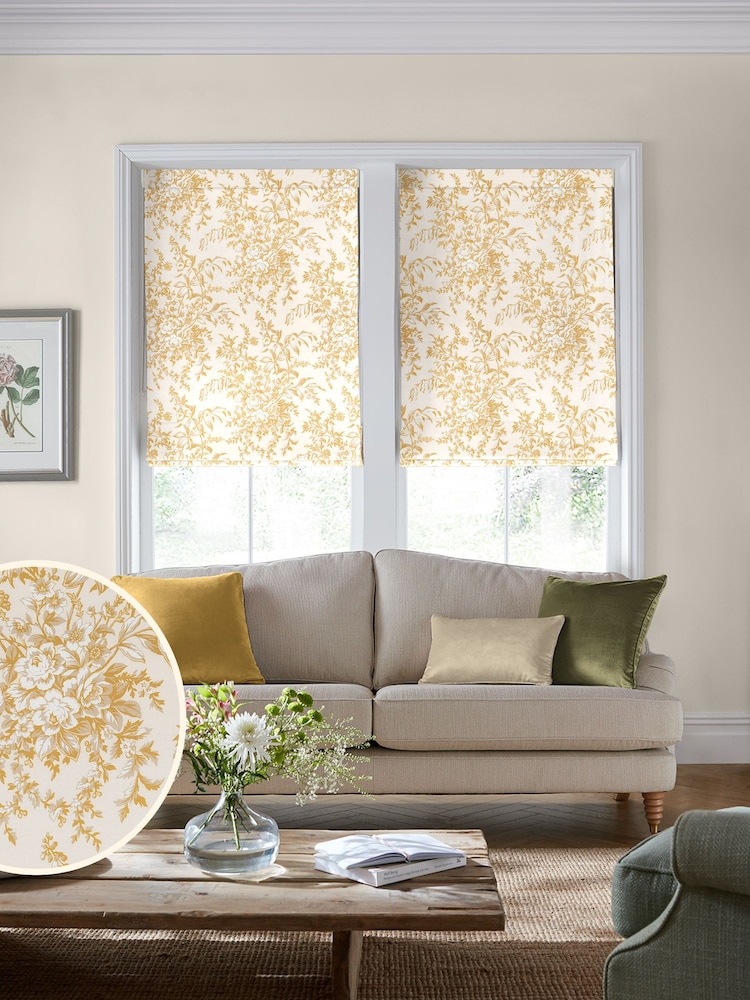 Laura Ashley Yellow 100% Cotton Picardie Made to Measure Roman Blinds - Image 1 of 6