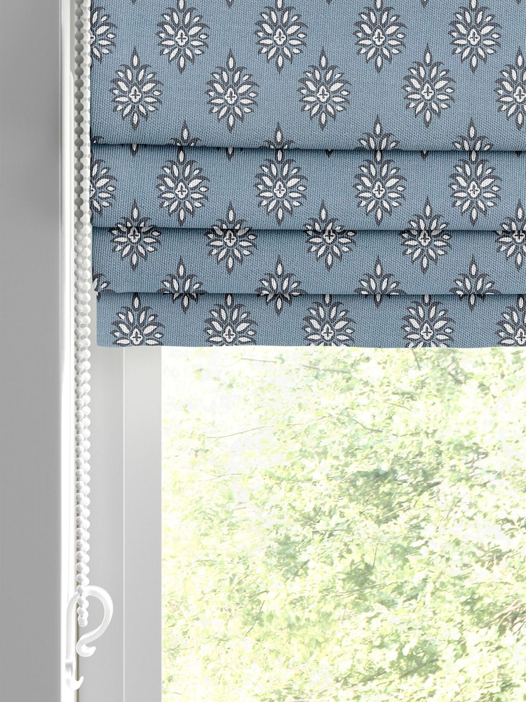 Laura Ashley Blue 100% Cotton Gower Made to Measure Roman Blinds - Image 2 of 6