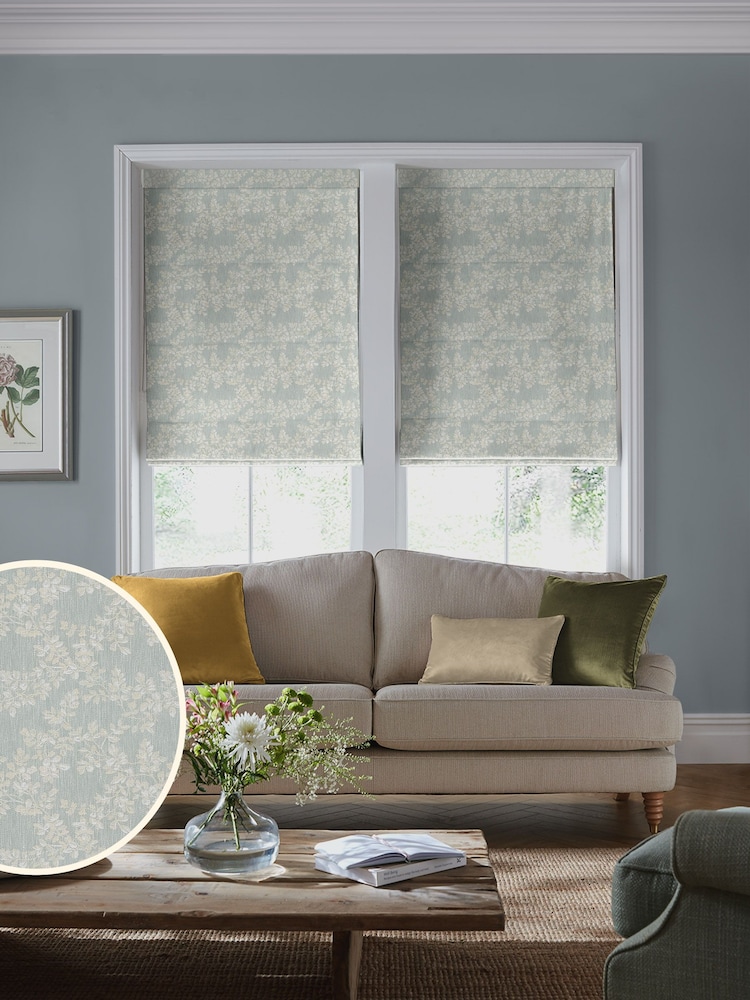 Laura Ashley Green Burnham Woven Made to Measure Roman Blinds - Image 1 of 6