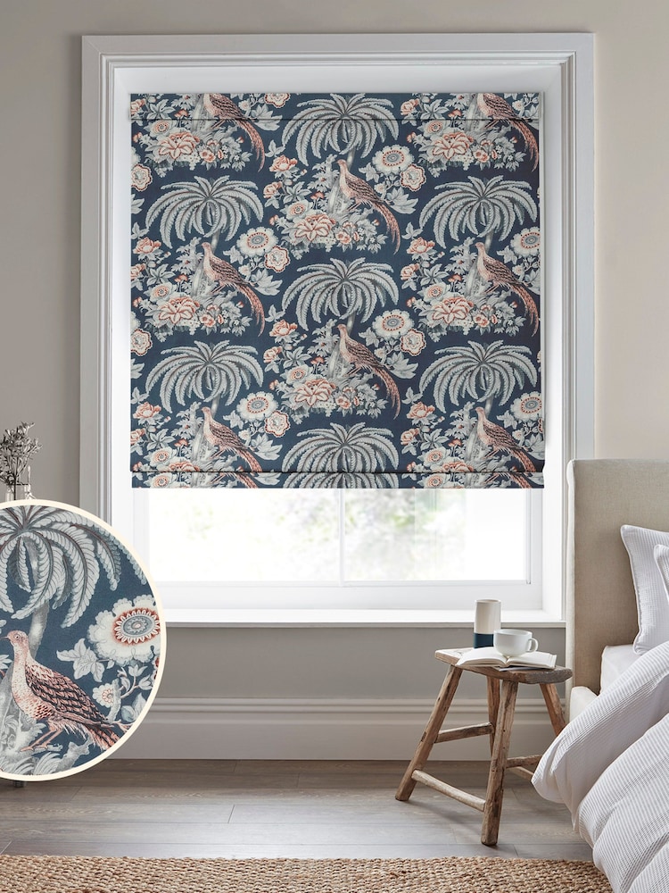 Laura Ashley Blue 100% Cotton Burdett Made to Measure Roman Blinds - Image 1 of 6