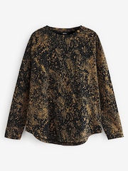 Black Longe Sleeve Splatter Print 100% Cotton T-Shirt - Image 1 of 1
