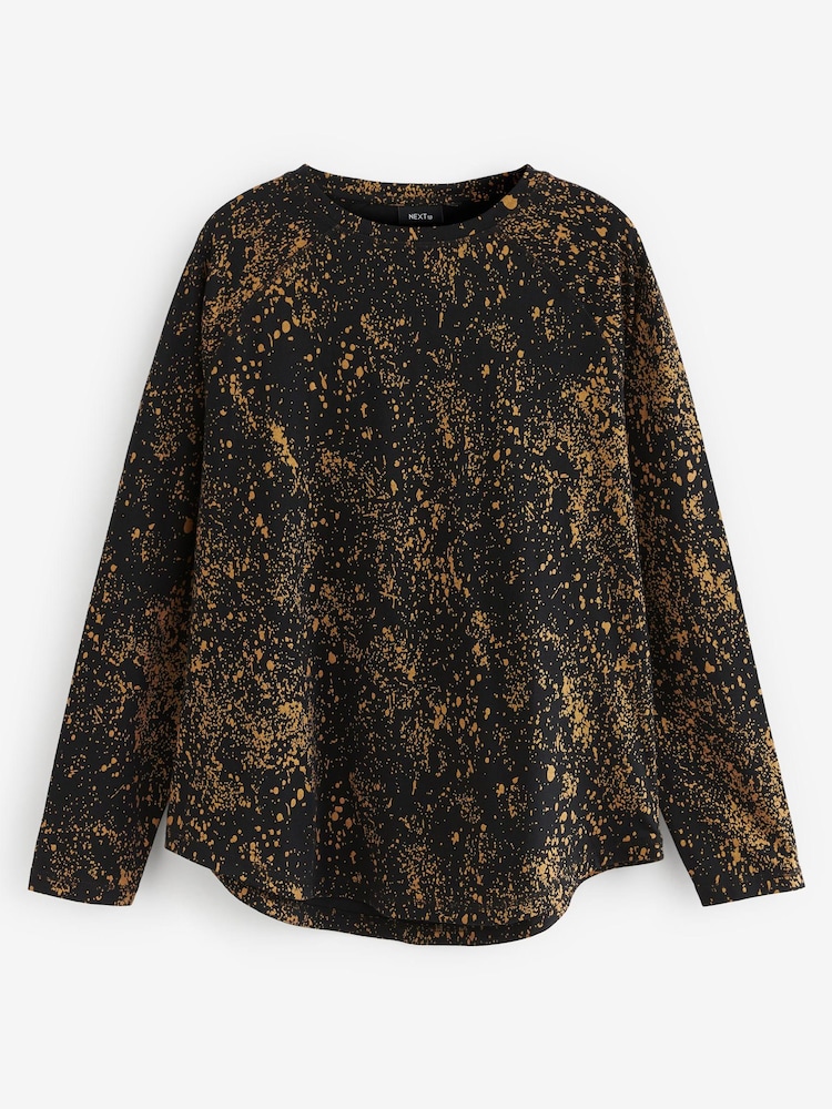 Black Longe Sleeve Splatter Print 100% Cotton T-Shirt - Image 1 of 1