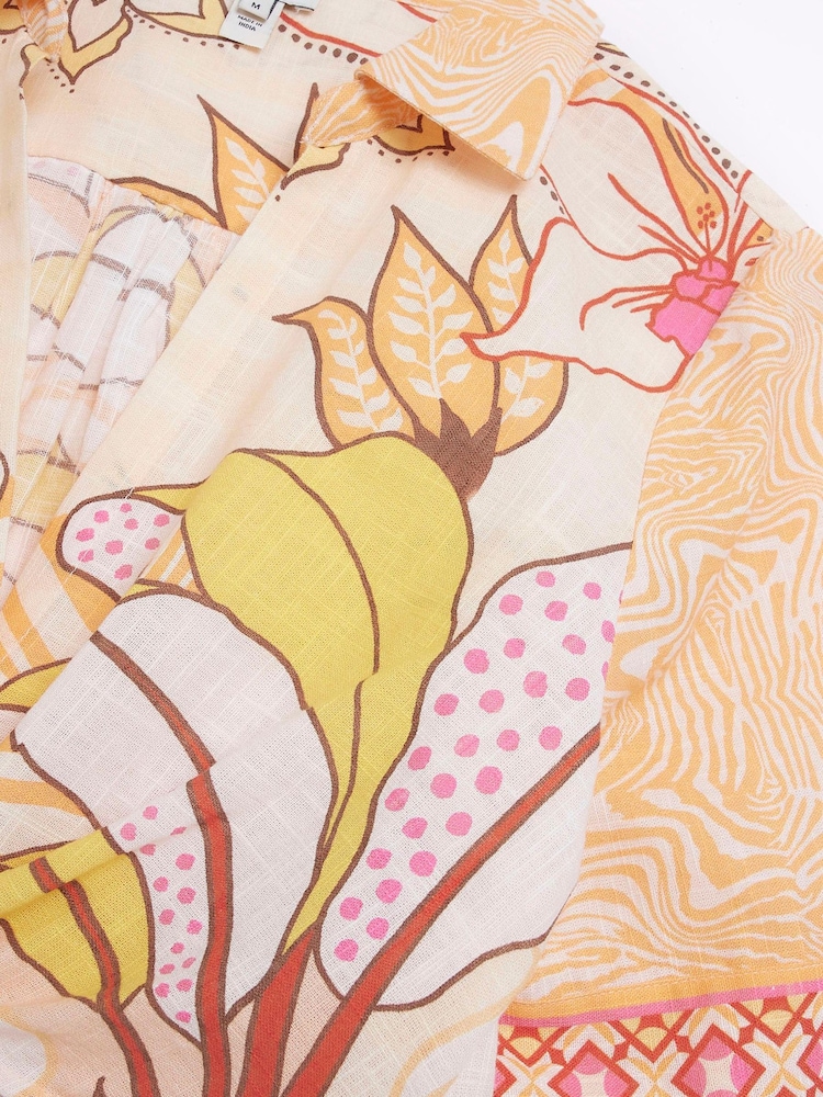 River Island Orange Print Crop Shirt - Image 4 of 4