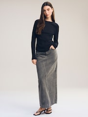 Black Long Sleeve Ribbed Crew Neck Top - Image 2 of 6
