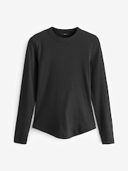 Black Long Sleeve Ribbed Crew Neck Top - Image 5 of 6