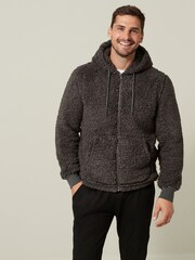 Charcoal Grey Fleece Borg Zip Through Hoodie - Image 1 of 8
