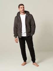 Charcoal Grey Fleece Borg Zip Through Hoodie - Image 2 of 8