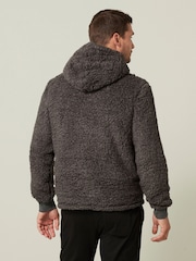 Charcoal Grey Fleece Borg Zip Through Hoodie - Image 3 of 8