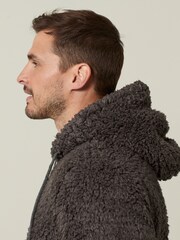 Charcoal Grey Fleece Borg Zip Through Hoodie - Image 4 of 8
