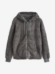 Charcoal Grey Fleece Borg Zip Through Hoodie - Image 5 of 8