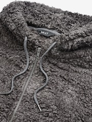 Charcoal Grey Fleece Borg Zip Through Hoodie - Image 7 of 8