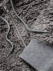 Charcoal Grey Fleece Borg Zip Through Hoodie - Image 8 of 8