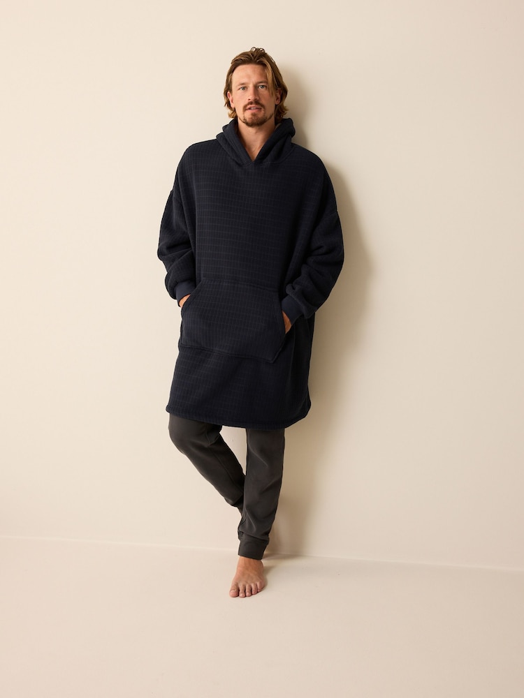 Navy Blue Borg Lined Oversized Blanket Hoodie - Image 2 of 9
