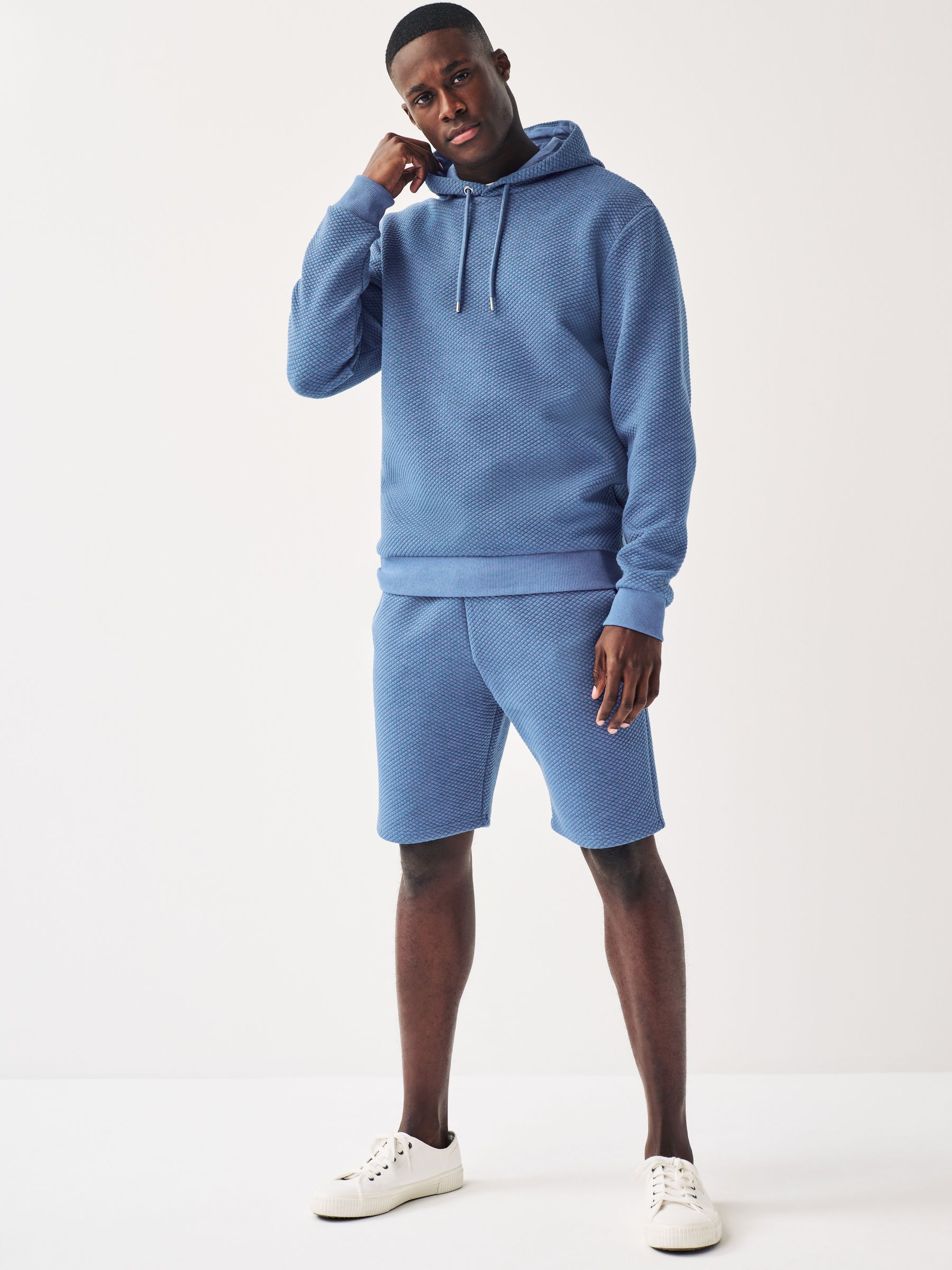Blue Hooded Premium Textured Overhead Hoodie - Image 5 of 8