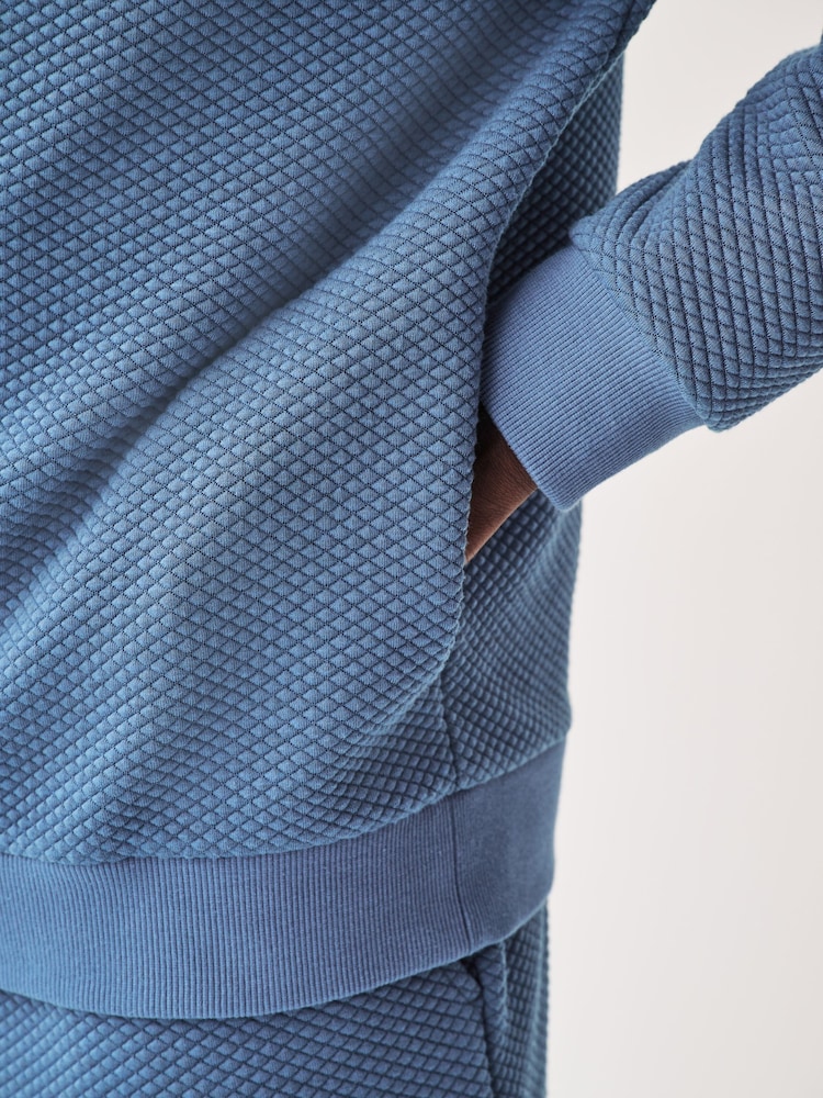 Blue Hooded Premium Textured Overhead Hoodie - Image 8 of 8