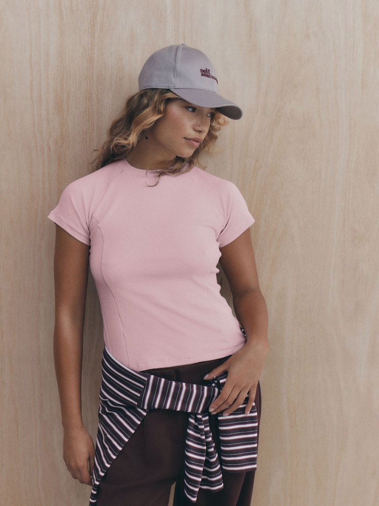 self. Baby Pink Fitted Rib T-Shirt - Image 1 of 4 self. Baby Pink Fitted Rib T-Shirt - Image 1 of 4