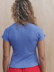 self. Cobalt Blue Fitted Rib T-Shirt - Image 7 of 9