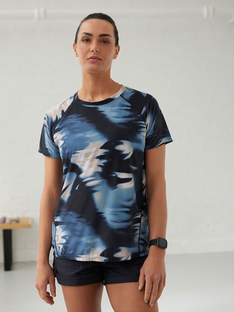 Blue/Neutral Water Colour Print Active Sports Lightweight T-Shirt - Image 1 of 6